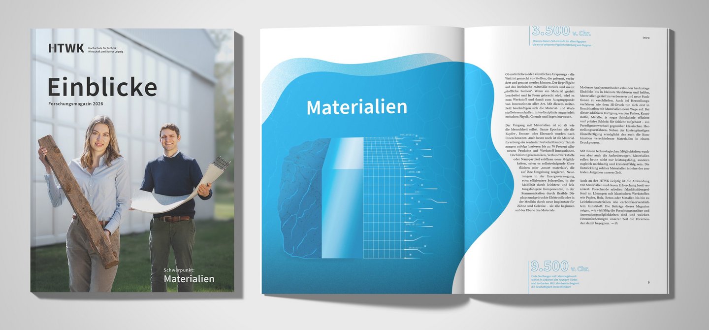 Mockup Einblicke 2026 Cover und geöffnete Schwerpunktseite des Magazins
