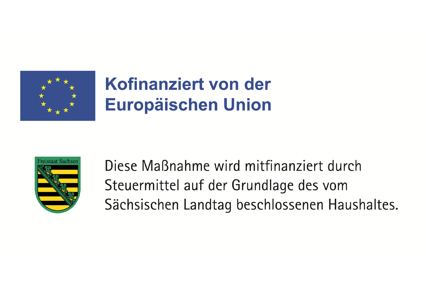 Logo Freistaat Sachsen plus Kofinanzierung mit EU Logo/bei Verlinkung führt Link zur Website des Förderers